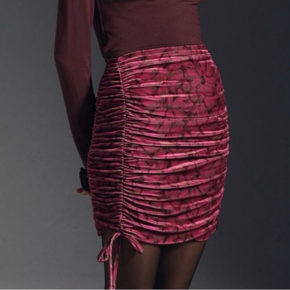 Anthropologie Ruched Velvet Skirt Medium NWT